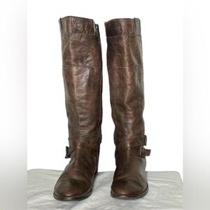 Marc Fisher Artful Knee High Brown Leather Riding Boots with Zips & Buckles, 9M